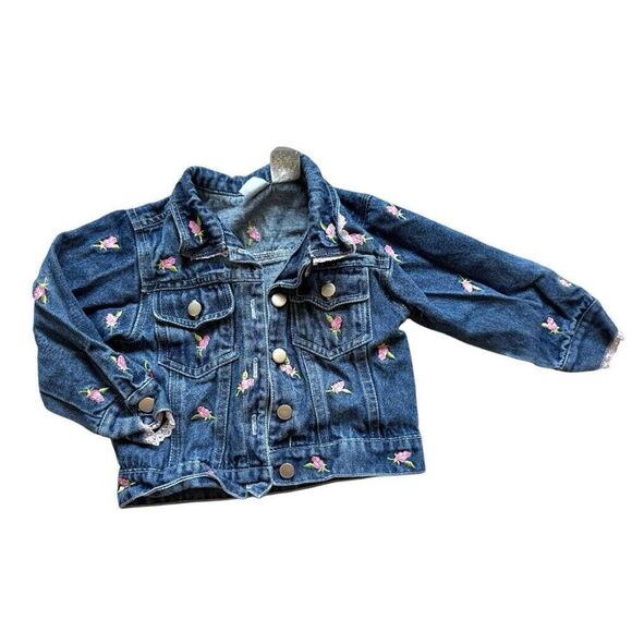 Toddler Girls Vintage Kids Play Rose Embroidered Denim Jean Jacket - Sz 2T - Picture 1 of 1